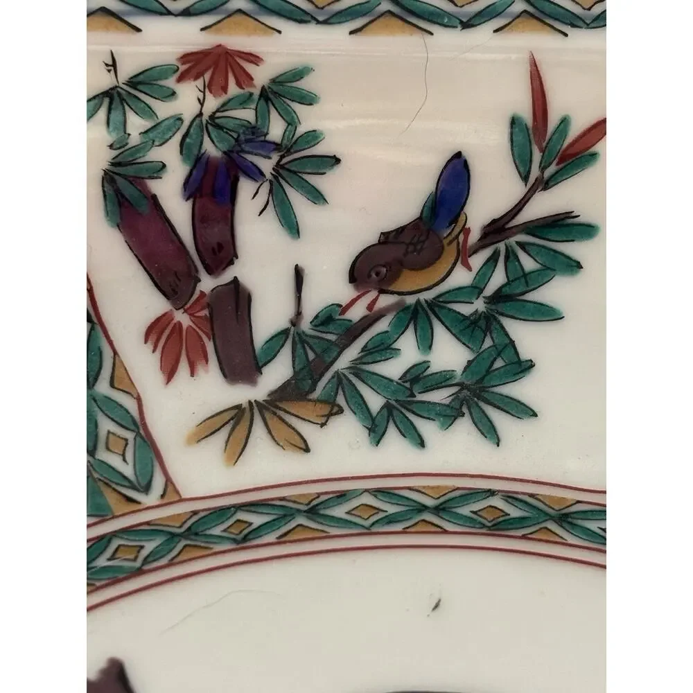 Kutani Ware Fuki Octagonal Dish Bowl Japanese Porcelain Vintage Bird Signed